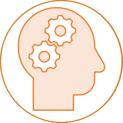 An icon containing a head with two gears in it
